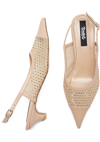 Kadın Taşlı Fileli Sivri Burun Kısa Topuklu Ayakkabı fırsatları