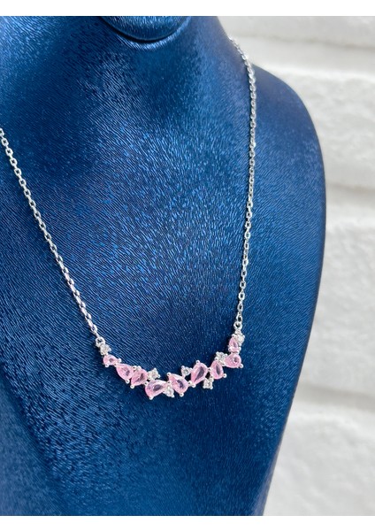 Damla Taşlı Pembe Kuvars Kadın Gümüş Kolye - Taşlı Kolye fırsatları