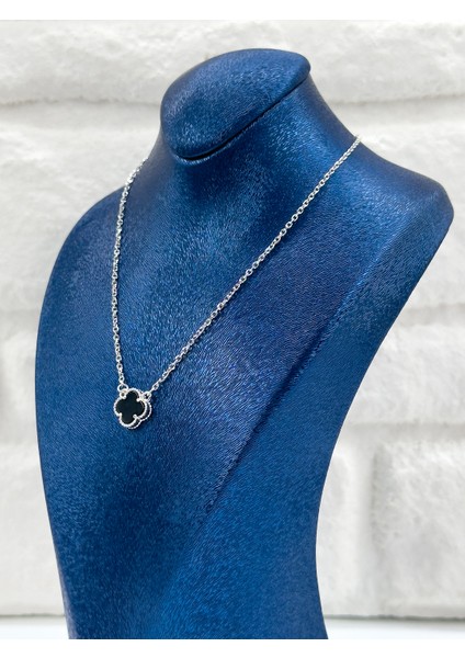 Tekli Onix Taşlı Yonca Kadın Gümüş Kolye modelleri