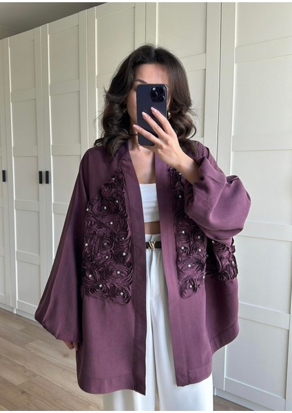 Gül Detaylı Premium Kimono