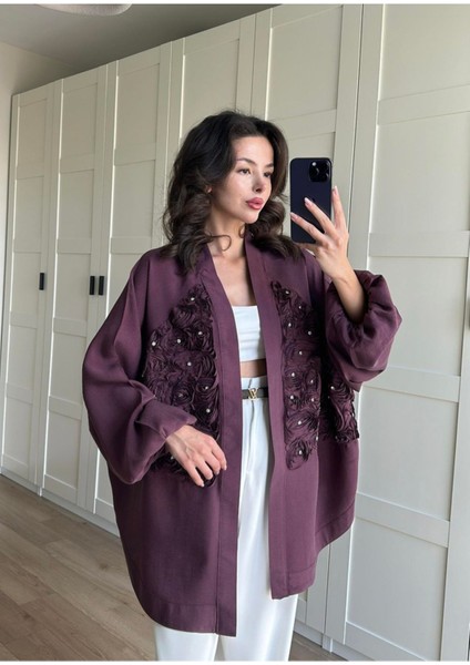 Gül Detaylı Premium Kimono