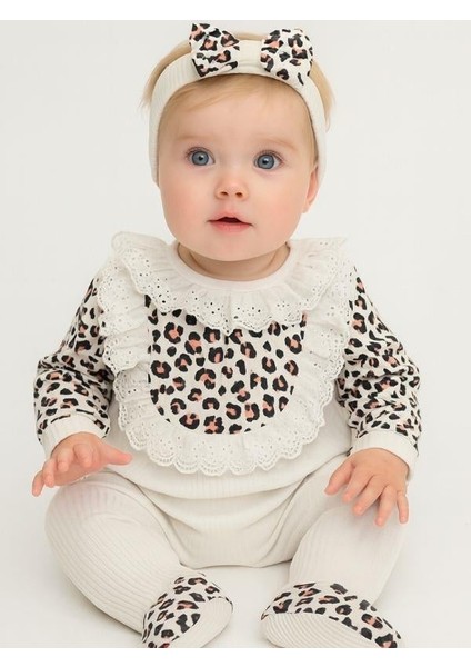 Kız Bebek Fırfırlı Leopar Desenli Bandanalı Tulum