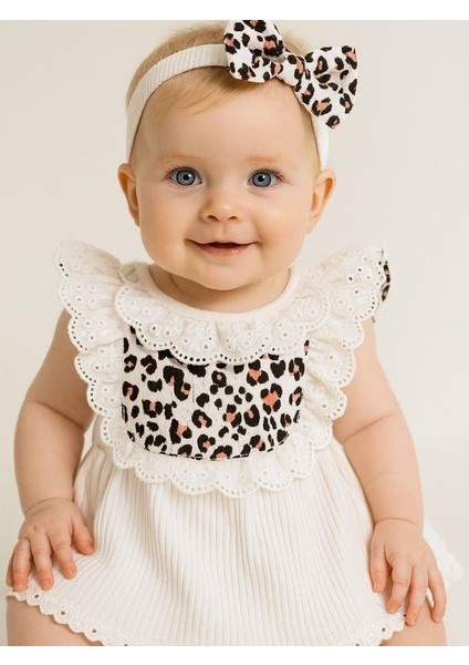 Kız Bebek Leopar Desenli Bandanalı Bodyli Elbise
