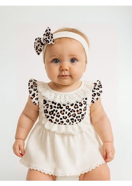 Kız Bebek Leopar Desenli Bandanalı Bodyli Elbise fırsatları