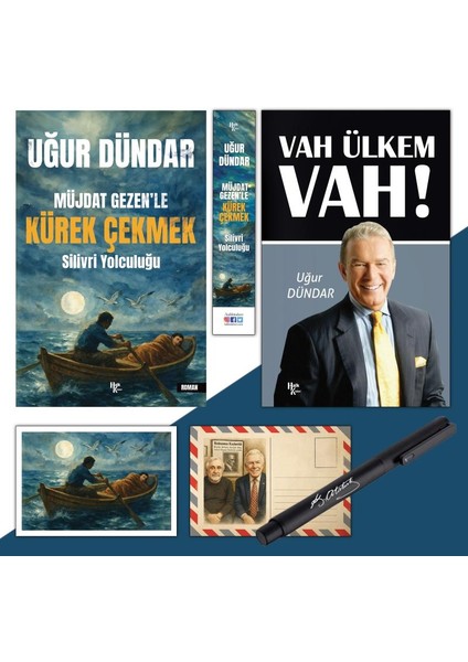 Müjdat Gezenle Kürek Çekmek - Ayraç - Kartpostal ve Vah Ülkem Vah - Atatürk Imza Baskılı Kalem