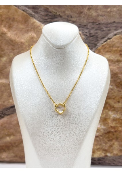 Gold Renk Sedef Taşlı Yonca Kadın Gümüş Kolye modelleri