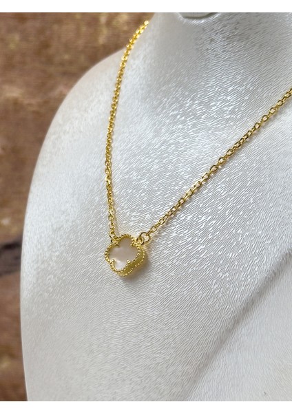 Gold Renk Sedef Taşlı Yonca Kadın Gümüş Kolye fırsatları
