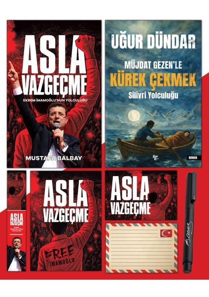 Asla Vazgeçme - Ayraç - Kartpostal - Poster - Müjdat Gezenle Kürek Çekmek - Atatürk Imza Baskılı Kalem