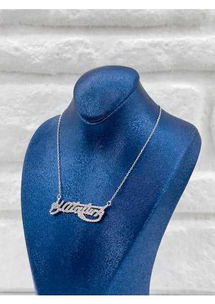 Taşlı Kemal Atatürk Imza Kadın Gümüş Kolye