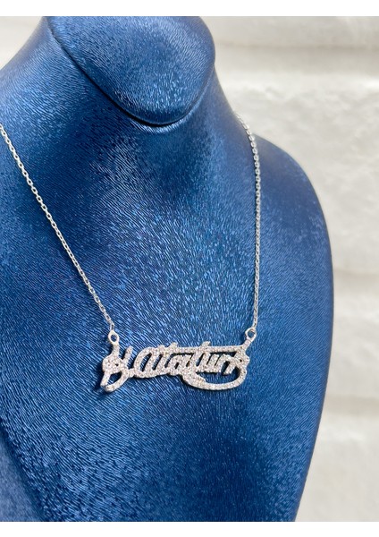 Taşlı Kemal Atatürk Imza Kadın Gümüş Kolye