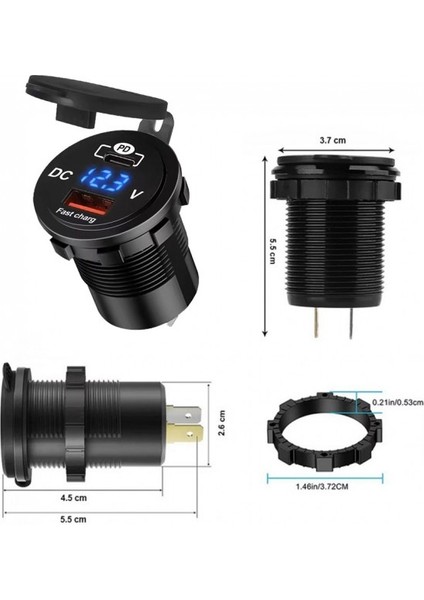 Araç Tekne Çakmaklık Şarjı Pd Qc3 Volt Ölçer ile Hızlı Şarj 12V/24V indirimleri