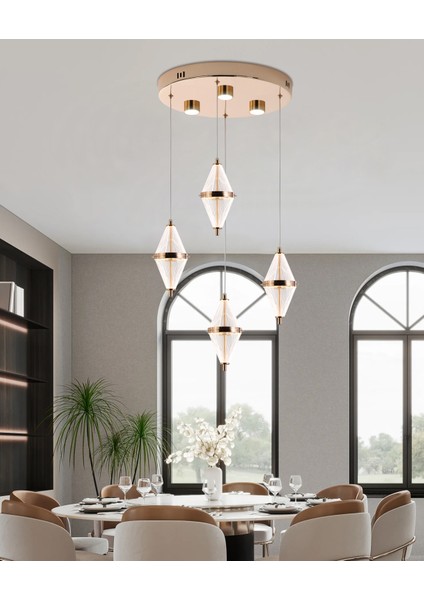 Harold 4'lü 24 Watt Yuvarlak Gold Ledli Modern Salon Avize
