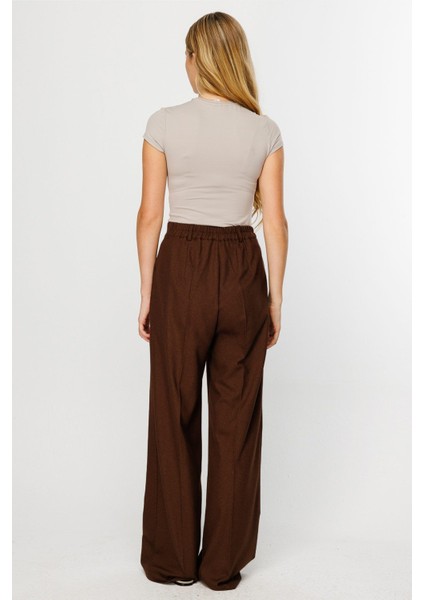 Premium Pileli Palazzo Kahve Pantolon