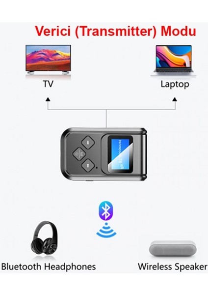 Bluetooth 5.0 2in1 Alıcı Verici Düşük Gecikmeli LCD Ekranlı Bt Kit
