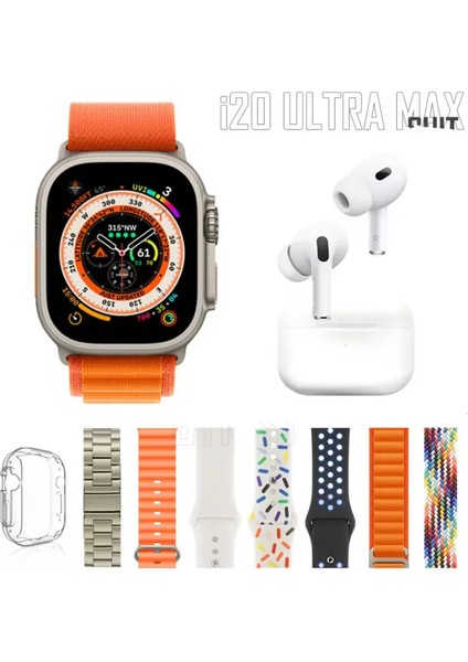 Auris I20 Ultra Max Suit Akıllı Saat Kulaklık 7 Kordon Saat Kasa Koruma Set fiyatları