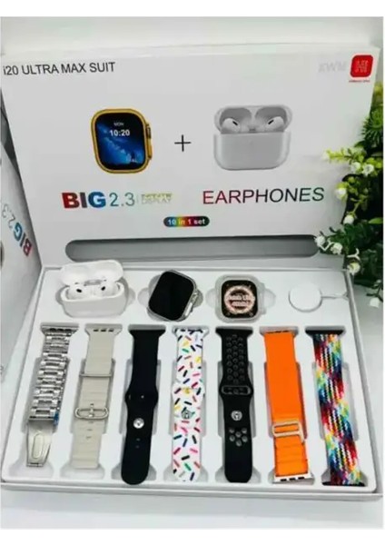 Auris I20 Ultra Max Suit Akıllı Saat Kulaklık 7 Kordon Saat Kasa Koruma Set indirimleri