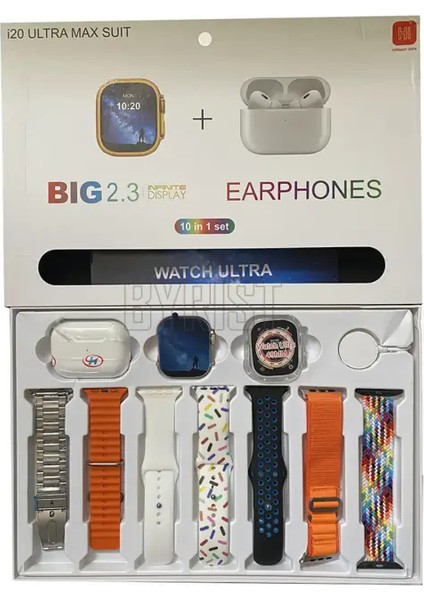 Auris I20 Ultra Max Suit Akıllı Saat Kulaklık 7 Kordon Saat Kasa Koruma Set