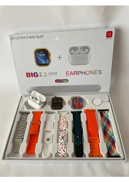 Auris I20 Ultra Max Suit Akıllı Saat Kulaklık 7 Kordon Saat Kasa Koruma Set