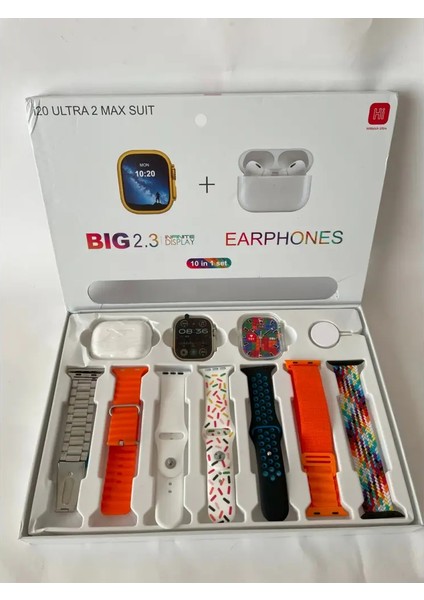 Auris I20 Ultra Max Suit Akıllı Saat Kulaklık 7 Kordon Saat Kasa Koruma Set