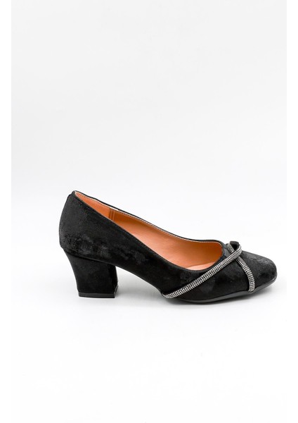 Kalın Topuklu Taşlı Tuvin Kadın Ayakkabı PM280 Siyah