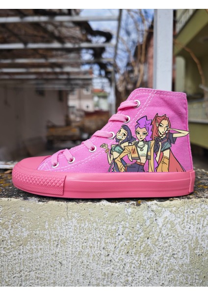 Pembe Pembe Taban Kpop Baskılı Keten Çocuk Spor Ayakkabı Sneaker