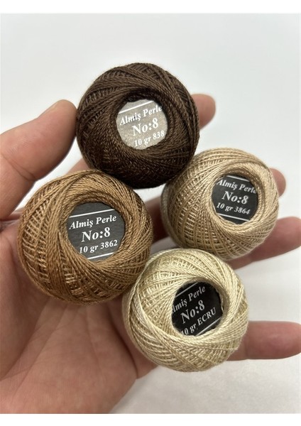 Almiş Perle Etamin-kanaviçe 4'lü Iplik Seti (10 Gr-No:8) 838-3862-3864-ECRU