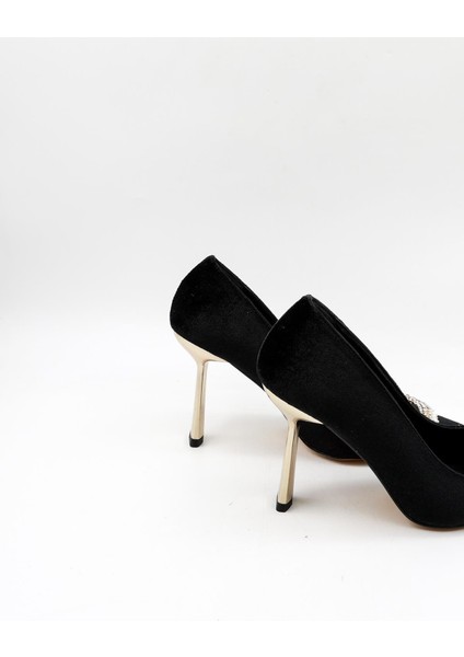 Kadife Taş Detaylı Kadın Topuklu Klasik Ayakkabı PM492 Siyah fiyatları
