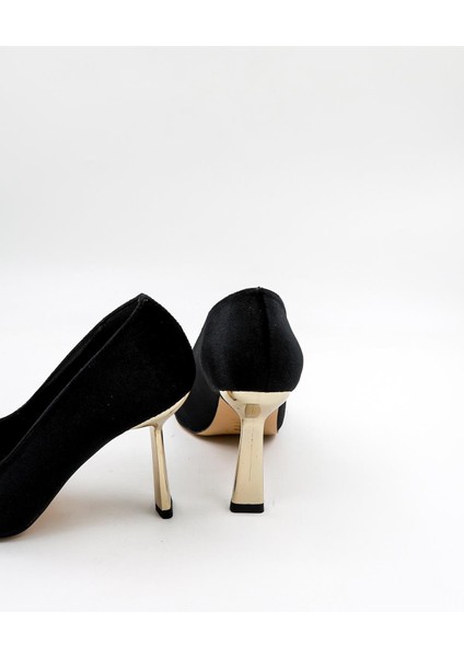 Kadife Taş Detaylı Kadın Topuklu Klasik Ayakkabı PM492 Siyah modelleri