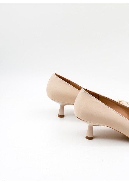 Tokalı Stiletto Kadın Ayakkabı PM439 Bej Nubuk