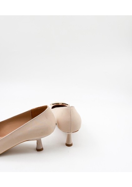 Tokalı Stiletto Kadın Ayakkabı PM439 Bej Nubuk