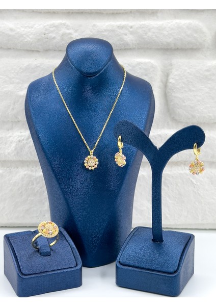 Üç Renkli Dorika Kadın Gümüş Set Takımı - Kolye Seti