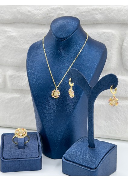 Üç Renkli Dorika Kadın Gümüş Set Takımı - Kolye Seti modelleri