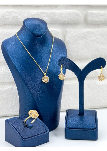 Üç Renkli Dorika Kadın Gümüş Set Takımı - Kolye Seti fırsatları