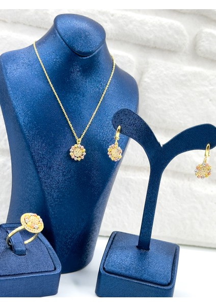 Üç Renkli Dorika Kadın Gümüş Set Takımı - Kolye Seti indirimleri