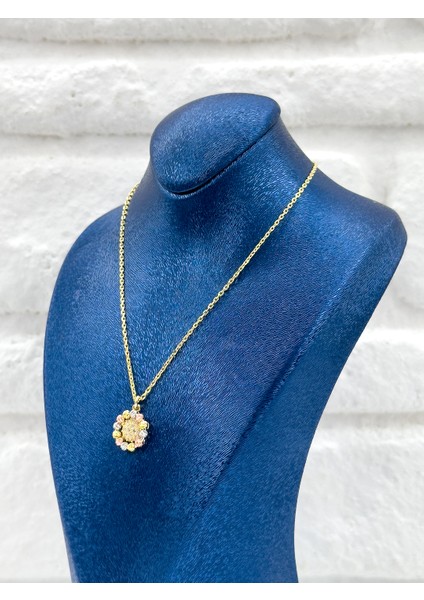 Üç Renkli Dorika Kadın Gümüş Set Takımı - Kolye Seti