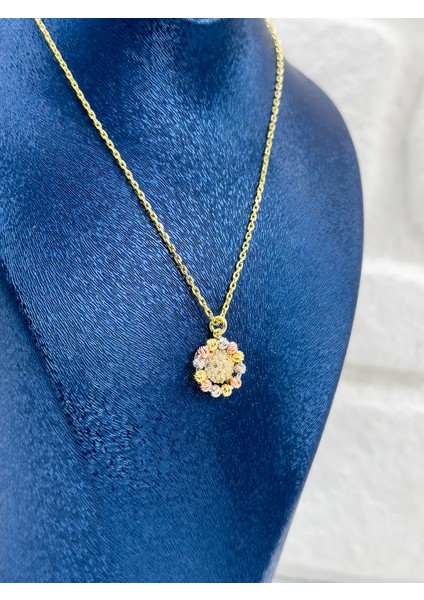 Üç Renkli Dorika Kadın Gümüş Set Takımı - Kolye Seti