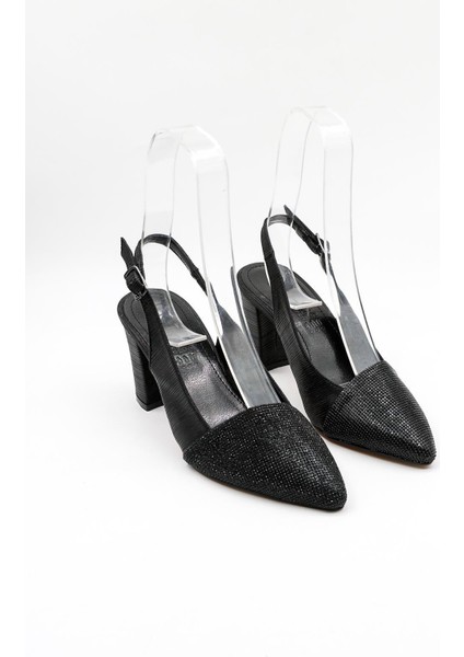 Taşlı Kısa Kısa Topuklu Abiye Kadın Ayakkabı PM172 Siyah Taş fırsatları