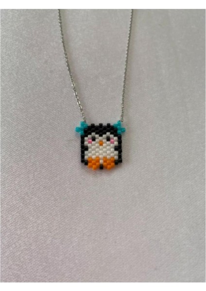 Miyuki Model Penguen Figürlü El Yapımı Kolye Gümüş Renk