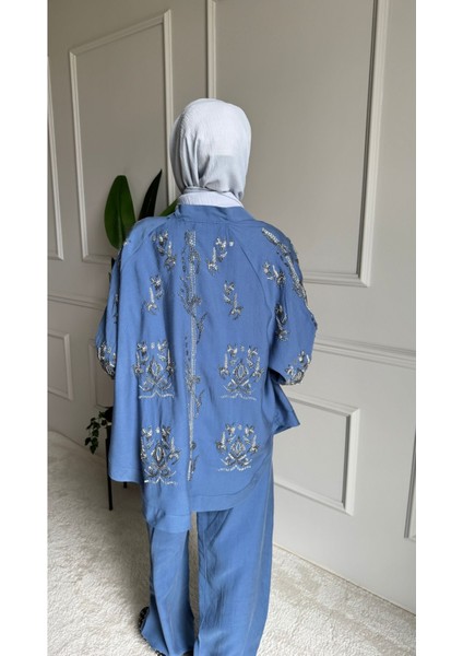 Orfeo Negro Taş Işlemeli Kimono ve Pantolon Ikili Takım fırsatları