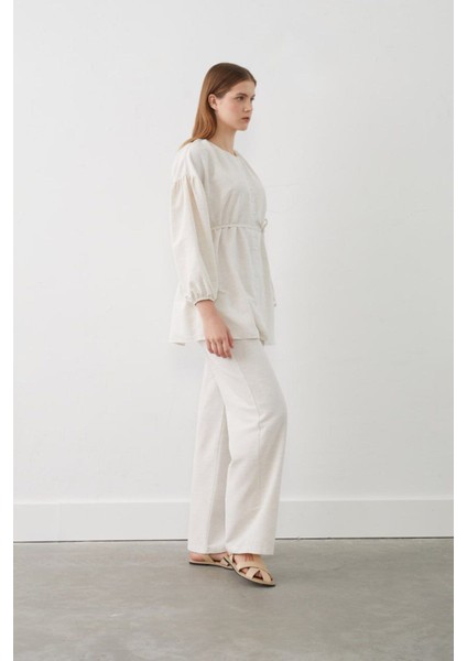 Düğme Detaylı Kimono Takım - Krem modelleri