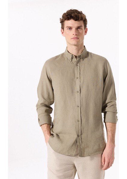 Haki Erkek Düğmeli Regular Fit %100 Keten Gömlek F5SM-GML 2767 modelleri