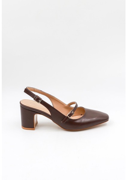 Arkası Açık Kemerli Rahat Kadın Ayakkabı PM207 Kahve Cilt