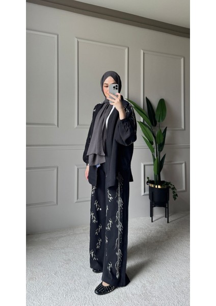 Orfeo Negro Taş Işlemeli Kimono ve Pantolon Ikili Takım