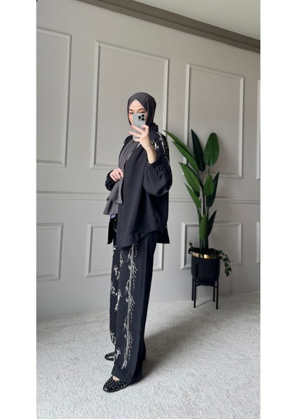 Orfeo Negro Taş Işlemeli Kimono ve Pantolon Ikili Takım fiyatları