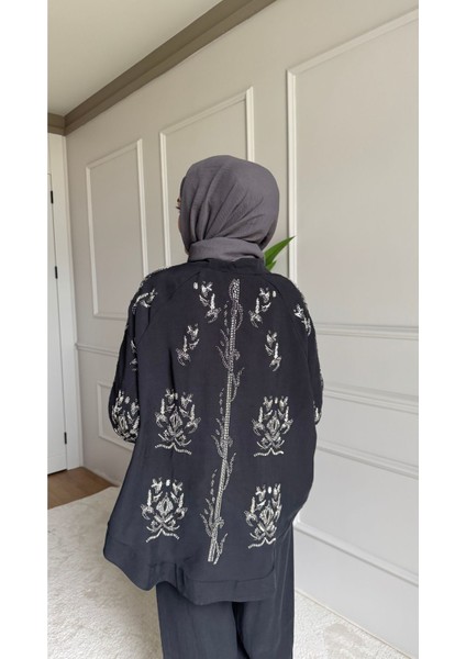 Orfeo Negro Taş Işlemeli Kimono ve Pantolon Ikili Takım