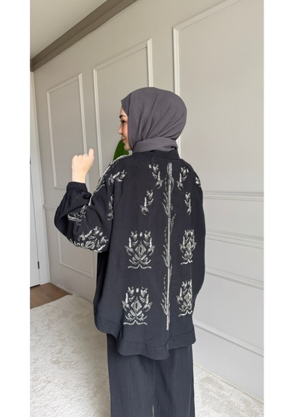 Orfeo Negro Taş Işlemeli Kimono ve Pantolon Ikili Takım