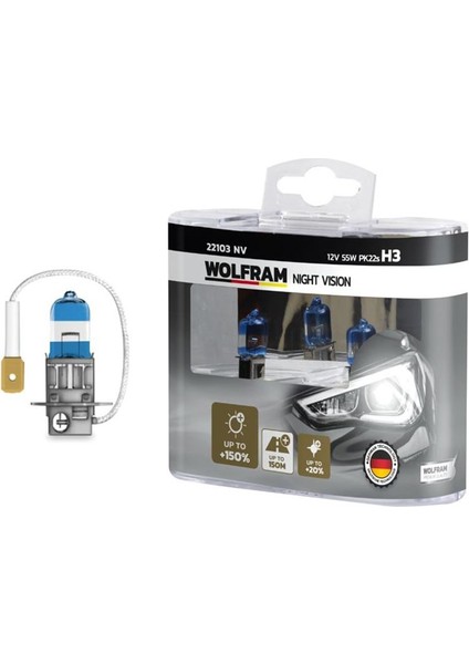 22103 Nv - Ampul 12V H3 55 PK22S Nıght Vısıon +150% Fazla + 20% Beyaz Işık