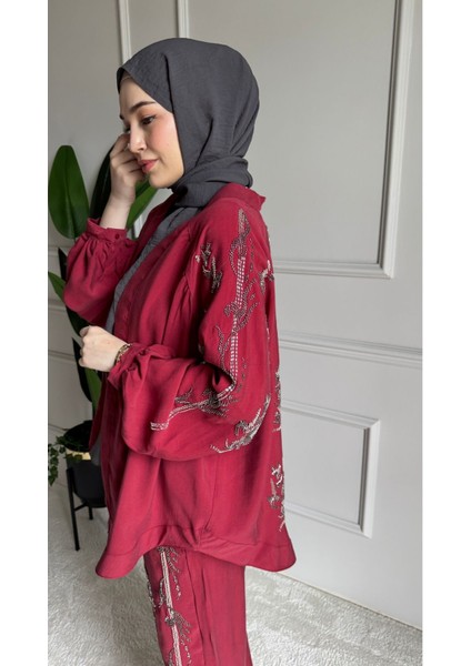 Orfeo Negro Taş Işlemeli Kimono ve Pantolon Ikili Takım fırsatları