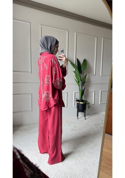 Orfeo Negro Taş Işlemeli Kimono ve Pantolon Ikili Takım