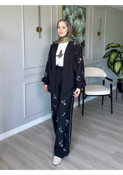Orfeo Negro Taş Işlemeli Kimono ve Pantolon Ikili Takım